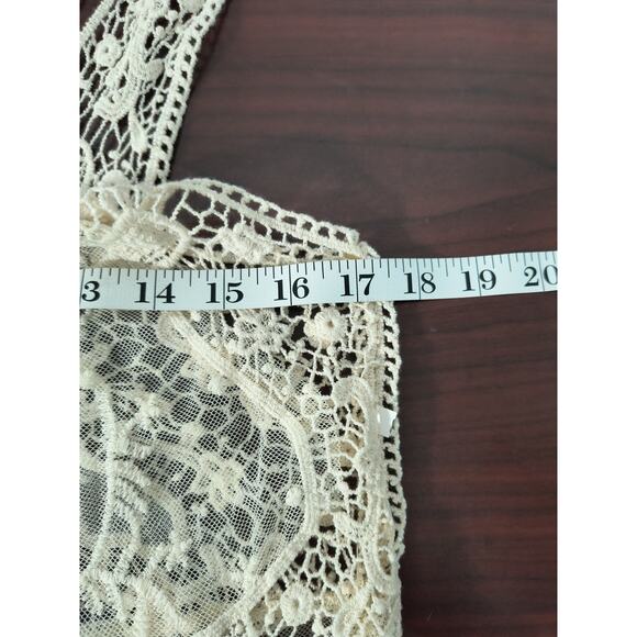 Roommates Crochet Mesh Top Women's Sz L Ivory Sleeveless Embroidered Sheer Boho - Picture 6 of 13